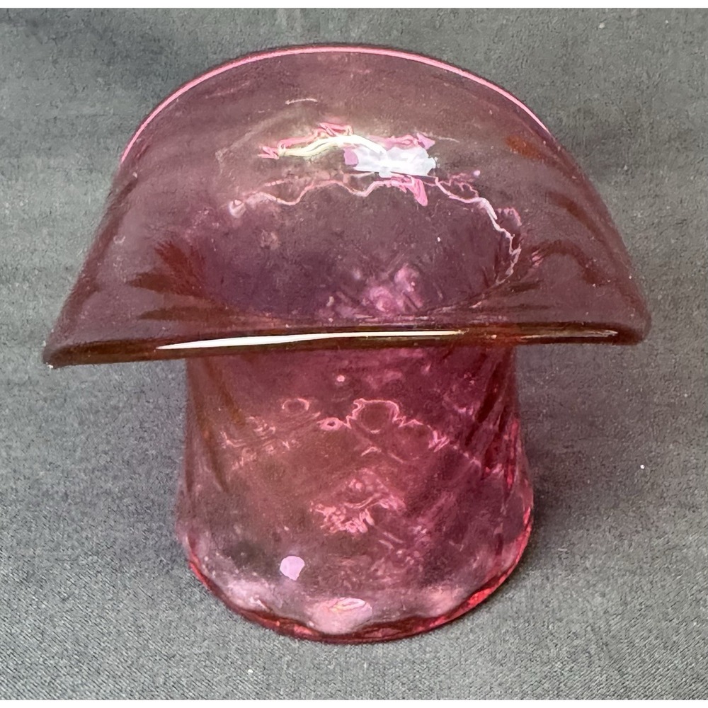 Vintage Cranberry Red Art Glass Hat Vase 3.5" Tall Decorative Display Piece